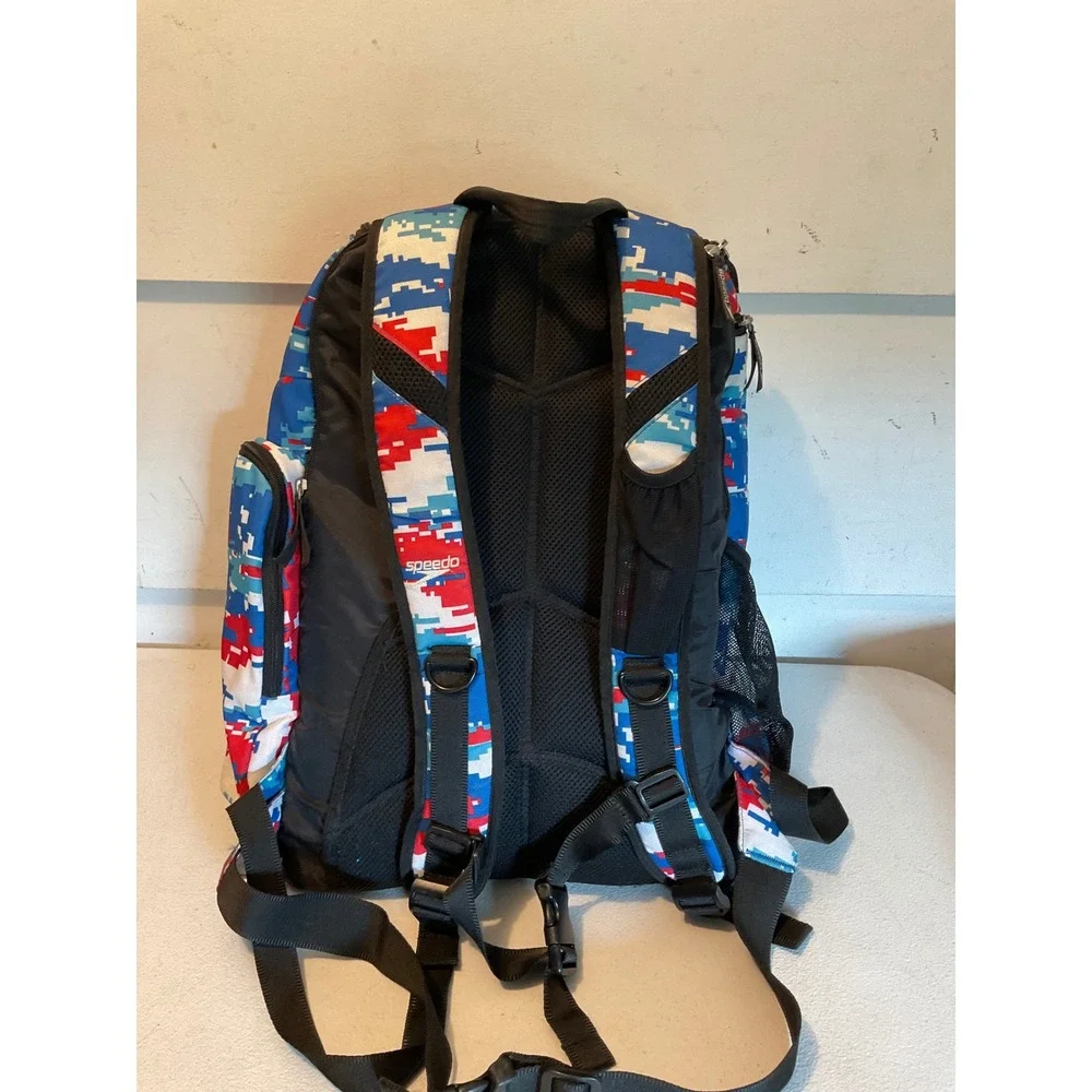 Speedo Teamster 35L Swim Backpack and Kickboard Red White Blue Digital Camo Set